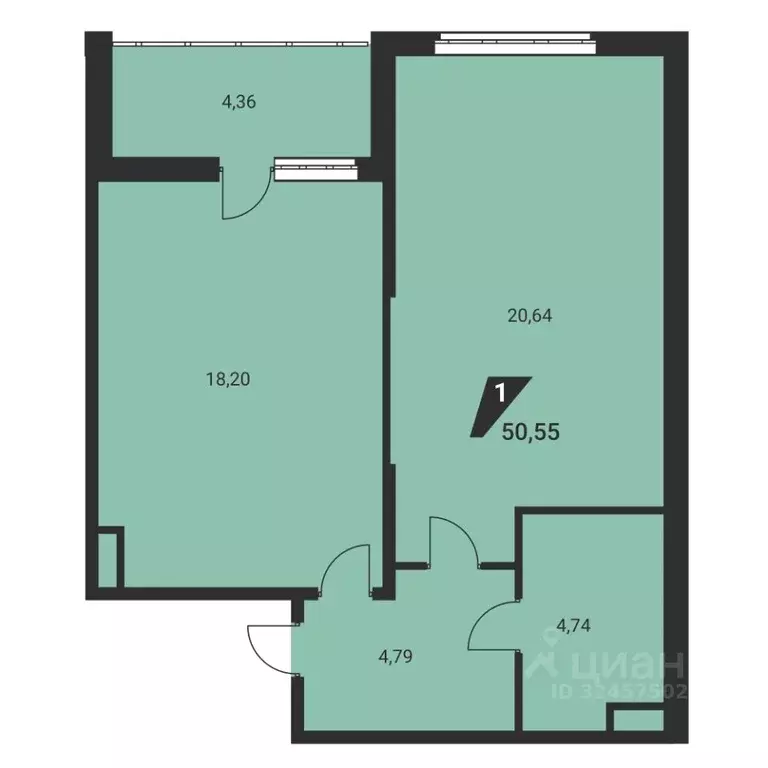 2-к кв. Свердловская область, Екатеринбург ул. Громова, 26/3 (50.55 м) - Фото 2