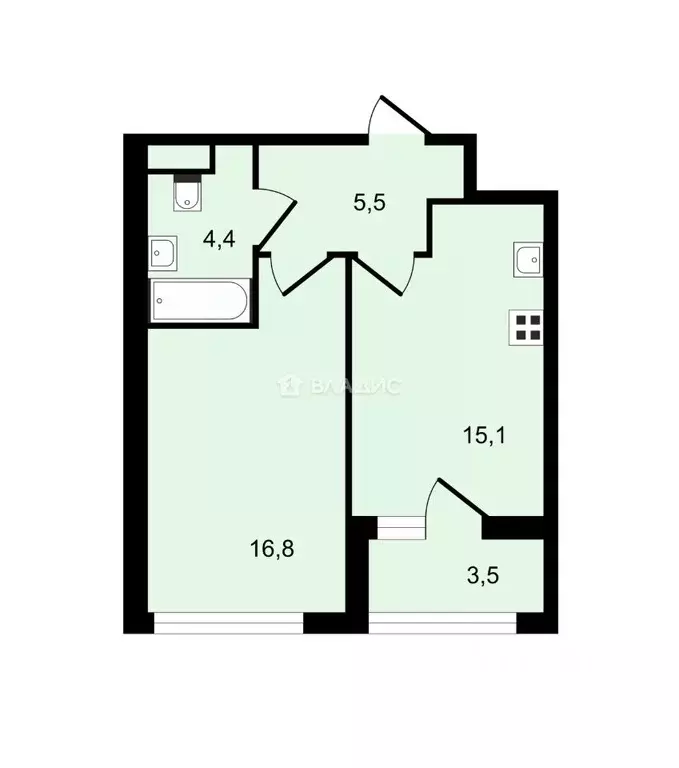 1-к кв. Санкт-Петербург ул. Парфеновская, 6к2 (45.3 м) - Фото 1