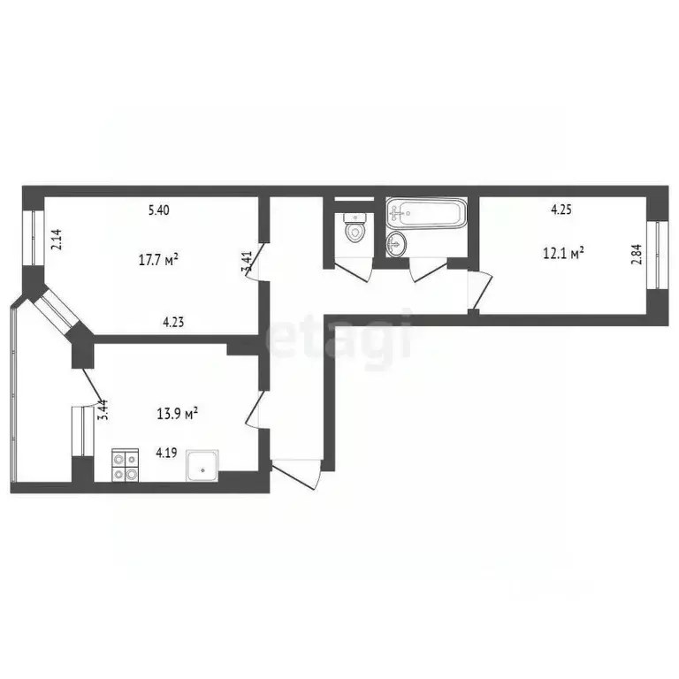 2-к кв. Ханты-Мансийский АО, Сургут Югорская ул., 13 (60.7 м) - Фото 1