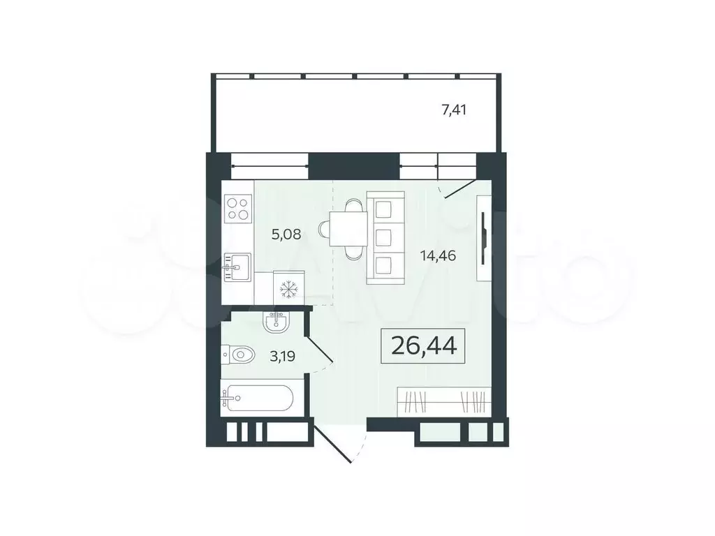 Квартира-студия, 26,5 м, 9/18 эт. - Фото 0