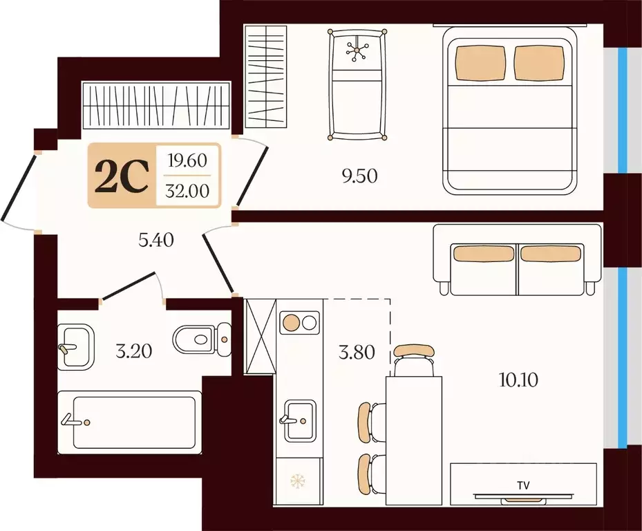 2-к кв. Башкортостан, Уфа ул. Сун-Ят-Сена, 24 (32.0 м) - Фото 2