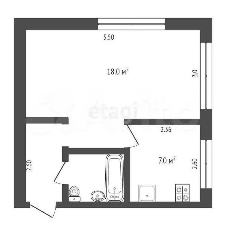 1-к. квартира, 30,9 м, 5/5 эт. - Фото 0
