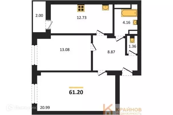 Продаётся 2-к квартира, 61.2 м - Фото 0