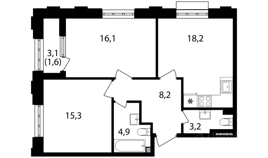 2-к кв. Москва Михалковская ул., 48к1 (67.5 м) - Фото 0