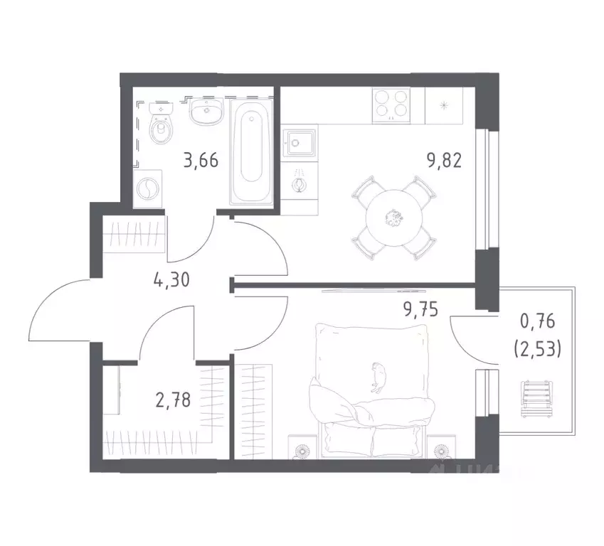 1-к кв. Башкортостан, Уфа ул. Рашита Манурова (31.07 м) - Фото 1