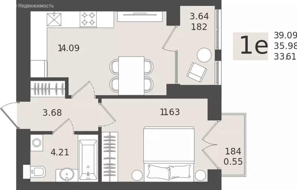 Квартира-студия: Калининградская область, Пионерский (35.98 м) - Фото 1