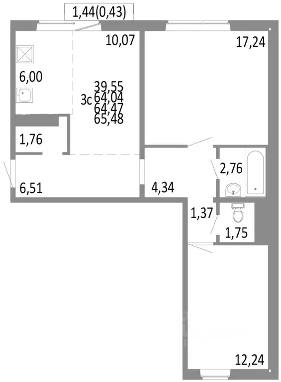 3-к кв. Челябинская область, Челябинск ул. Блюхера, 125В (64.47 м) - Фото 0