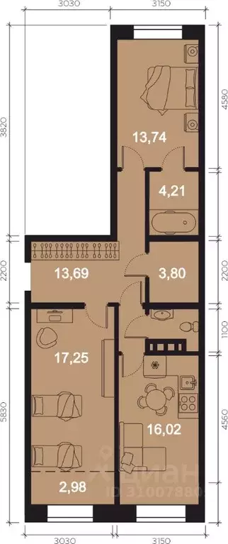 3-к кв. Иркутская область, Иркутск наб. Верхняя, 131 (74.41 м) - Фото 1