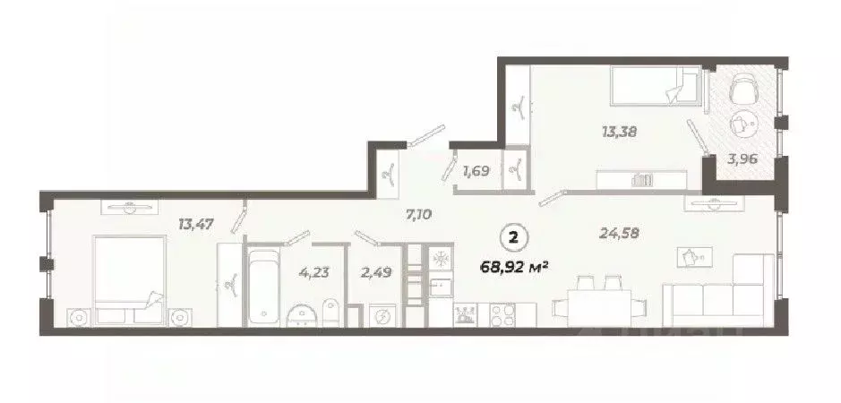 2-к кв. Санкт-Петербург ул. Коли Томчака, 21Д (68.92 м) - Фото 0