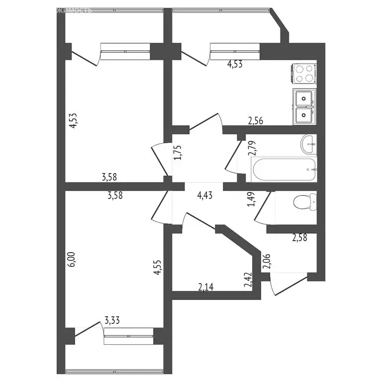 2-комнатная квартира: Ишим, улица Рокоссовского, 26/1 (77 м) - Фото 0
