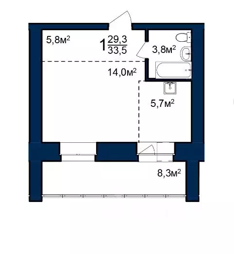 Студия Амурская область, Благовещенск 224-й кв-л,  (33.5 м) - Фото 0