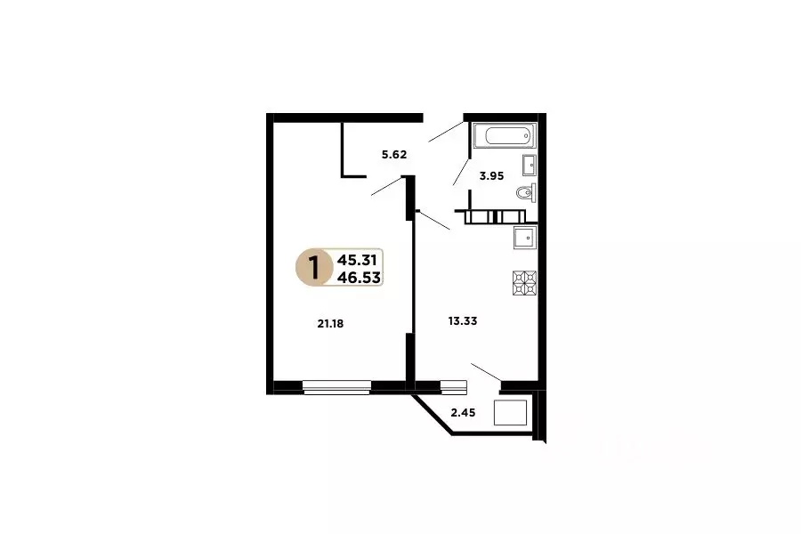 1-к кв. Самарская область, Самара Московское шоссе, 18-й км, 57 (45.31 ... - Фото 1