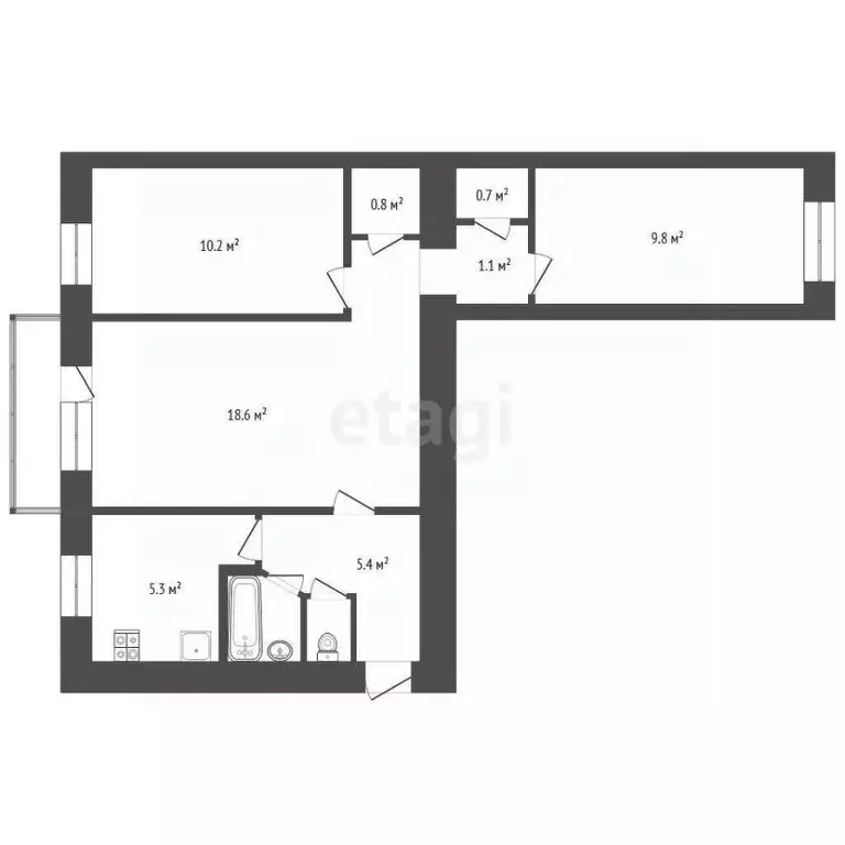 3-к кв. Севастополь ул. Ефремова, 26 (53.5 м) - Фото 2