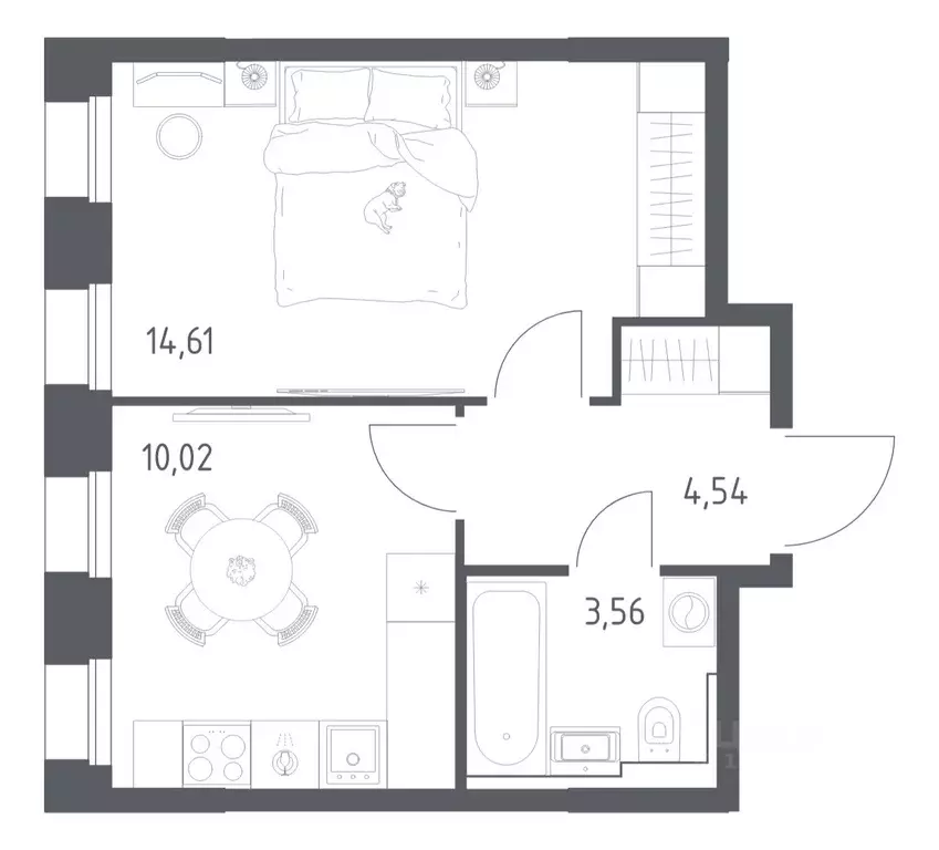1-к кв. Татарстан, Казань Зилант Премьер жилой комплекс (32.73 м) - Фото 1