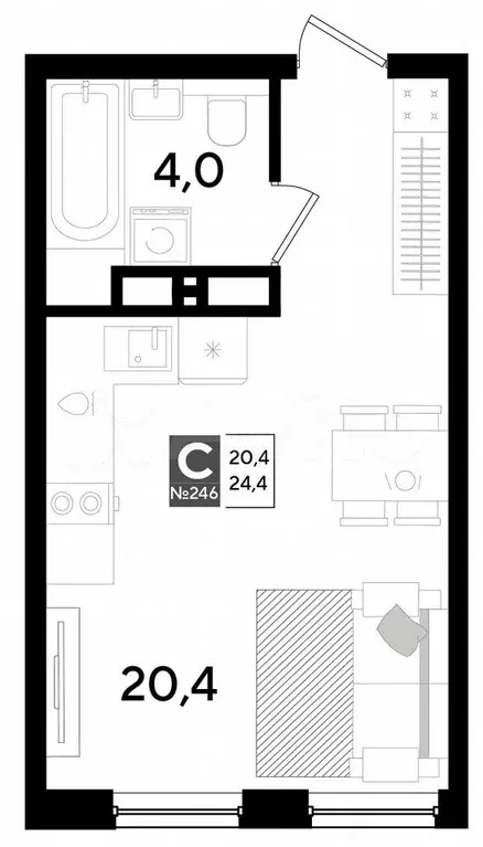 Квартира-студия, 24,4 м, 14/16 эт. - Фото 0