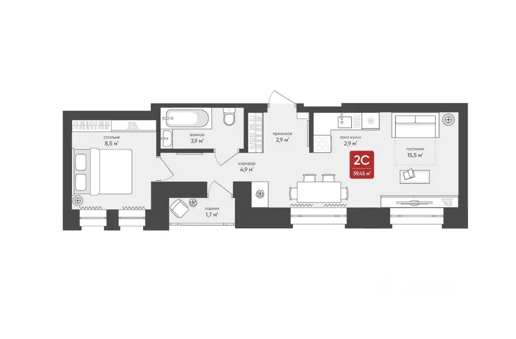 2-к кв. Новосибирская область, Новосибирск Промышленная ул., 7 (39.45 ... - Фото 1
