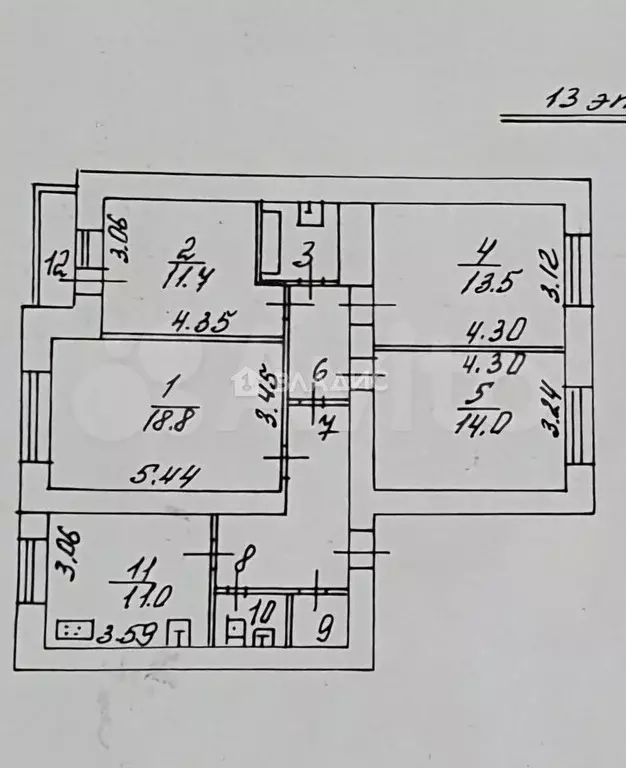 4-к. квартира, 90,6 м, 13/14 эт. - Фото 0