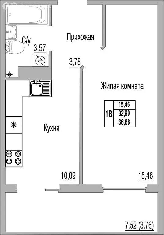 1-комнатная квартира: Псков, Линейная улица, 89 (36.66 м) - Фото 0