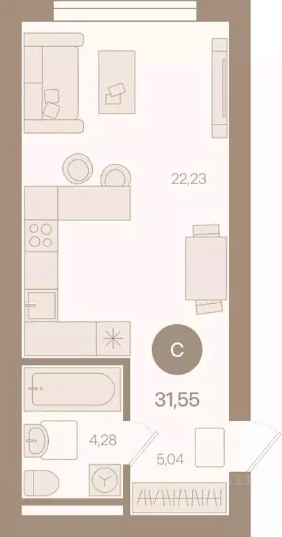 Студия Ямало-Ненецкий АО, Ноябрьск И мкр,  (31.55 м) - Фото 0