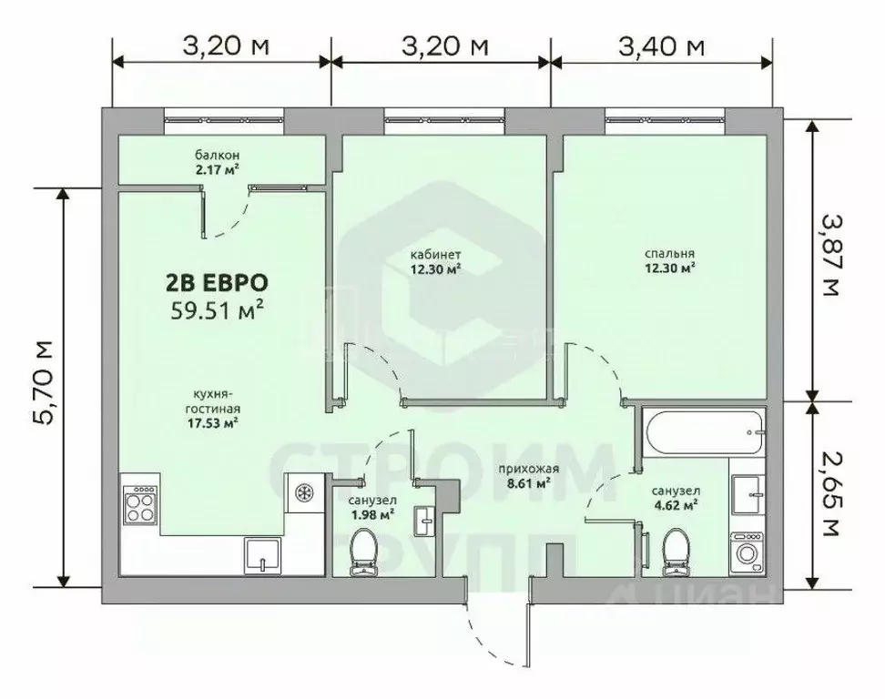 2-к кв. Владимирская область, Ковров Озерная ул., 31 (59.51 м) - Фото 1