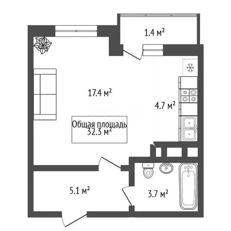 Квартира-студия: Новосибирск, улица Петухова (32 м) - Фото 1