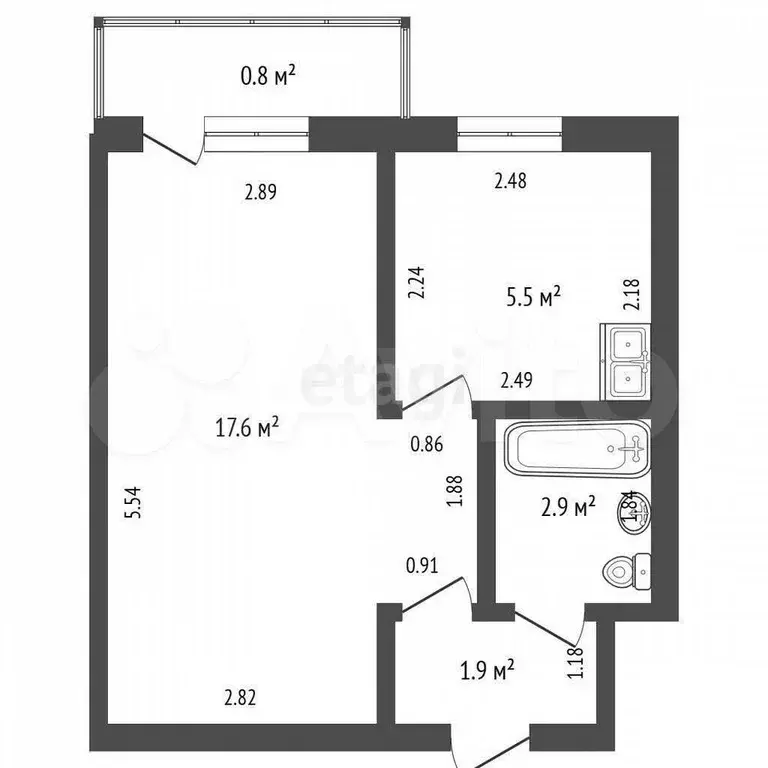 1-к. квартира, 27,9 м, 3/5 эт. - Фото 1