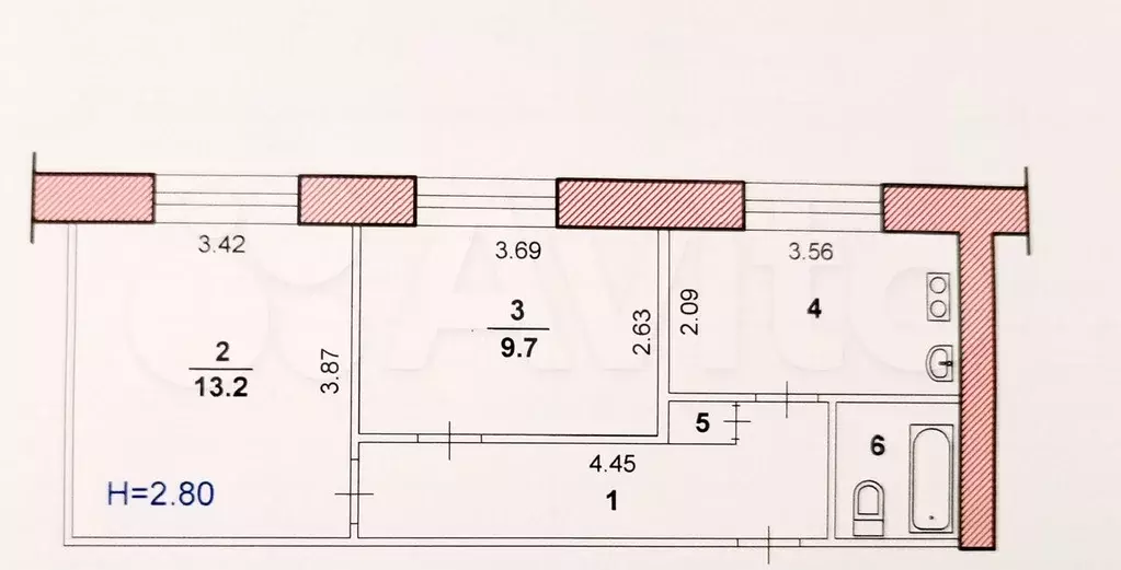 2-к. квартира, 41,3 м, 1/5 эт. - Фото 0