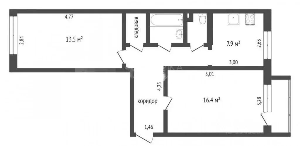 2-к кв. тульская область, тула ул. пузакова, 2 (48.0 м) - Фото 1