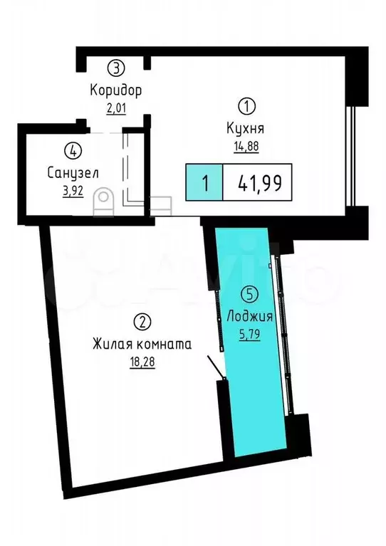 1-к. квартира, 42 м, 9/20 эт. - Фото 1