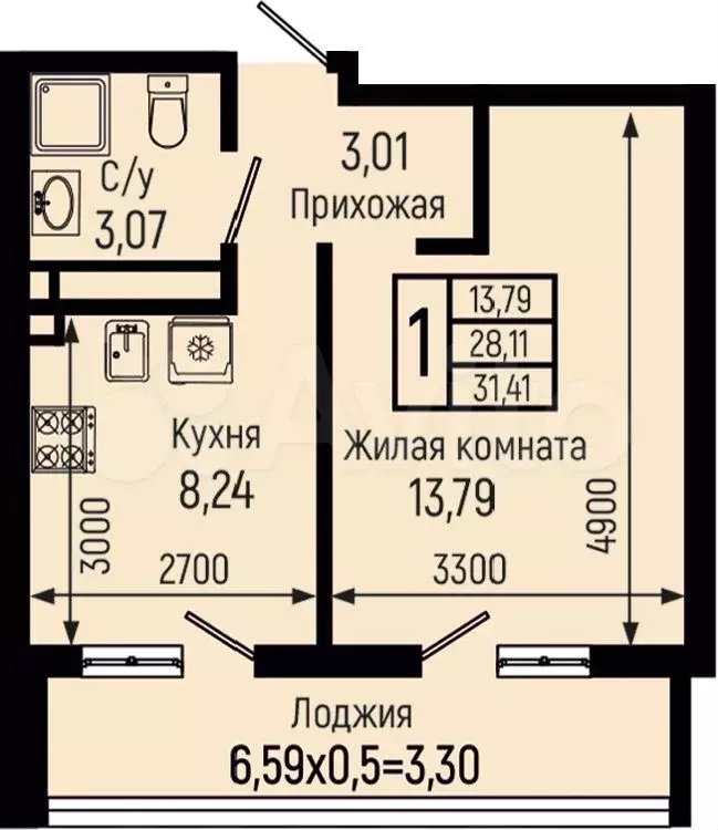 1-к. квартира, 31,4 м, 15/18 эт. - Фото 0