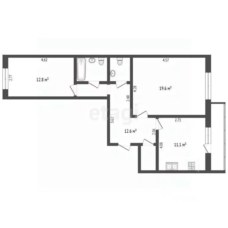 2-к кв. Вологодская область, Вологда ул. Чернышевского, 118В (64.1 м) - Фото 2
