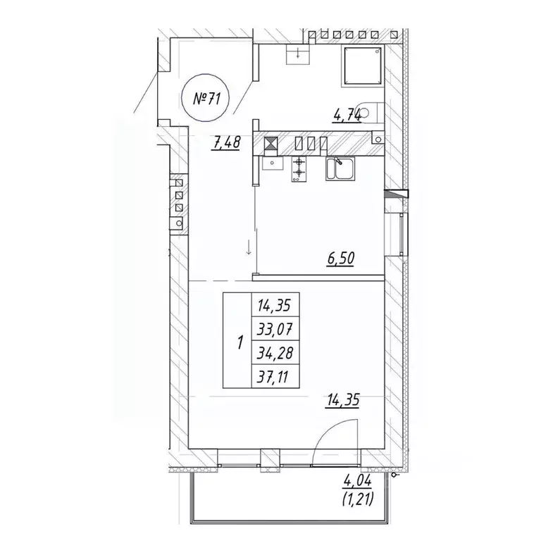 1-к кв. Калининградская область, Зеленоградск  (37.11 м) - Фото 1
