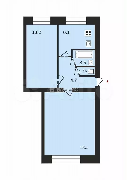 2-к. квартира, 45,5 м, 1/5 эт. - Фото 0