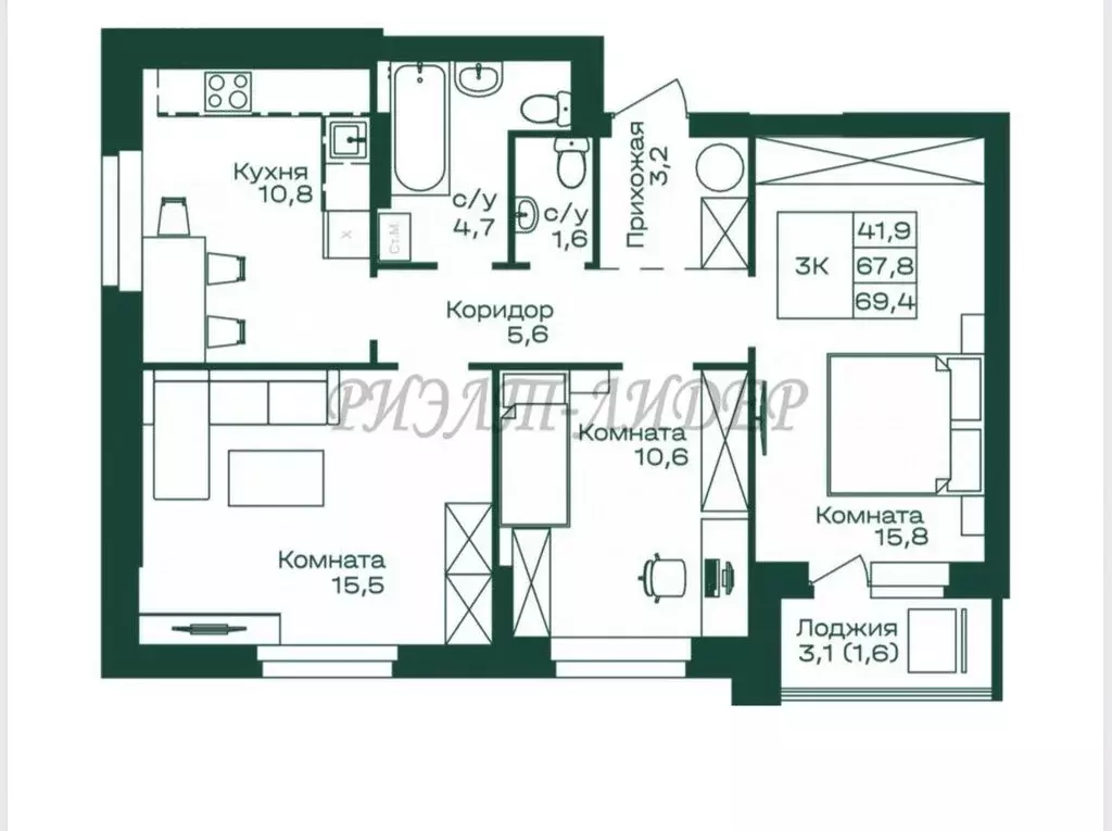 3-комнатная квартира: село Майма, Алтайская улица, 2к5 (69.4 м) - Фото 1