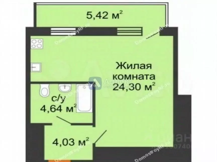 Студия Тюменская область, Тюмень ул. Вадима Бованенко, 1 (38.4 м) - Фото 1