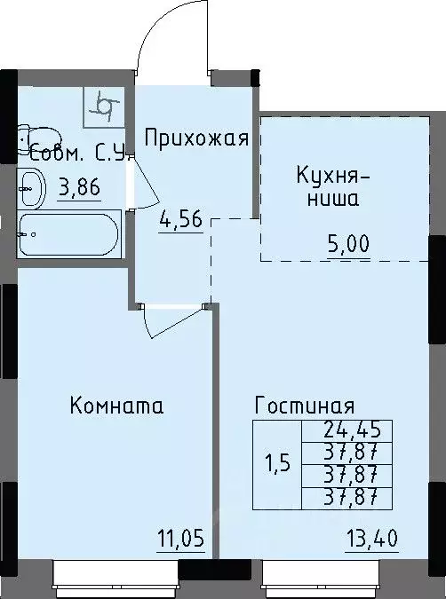 1-к кв. Удмуртия, Ижевск Строитель жилрайон, 4-й мкр,  (37.87 м) - Фото 1
