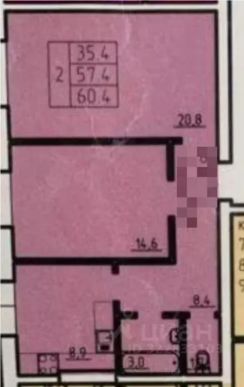 2-к кв. Томская область, Томск Водяная ул., 18А (60.0 м) - Фото 1