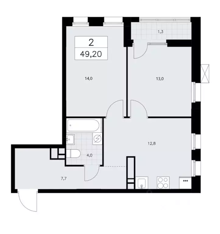 2-к кв. Москва № 160 кв-л, 1Вк1 (49.0 м) - Фото 1