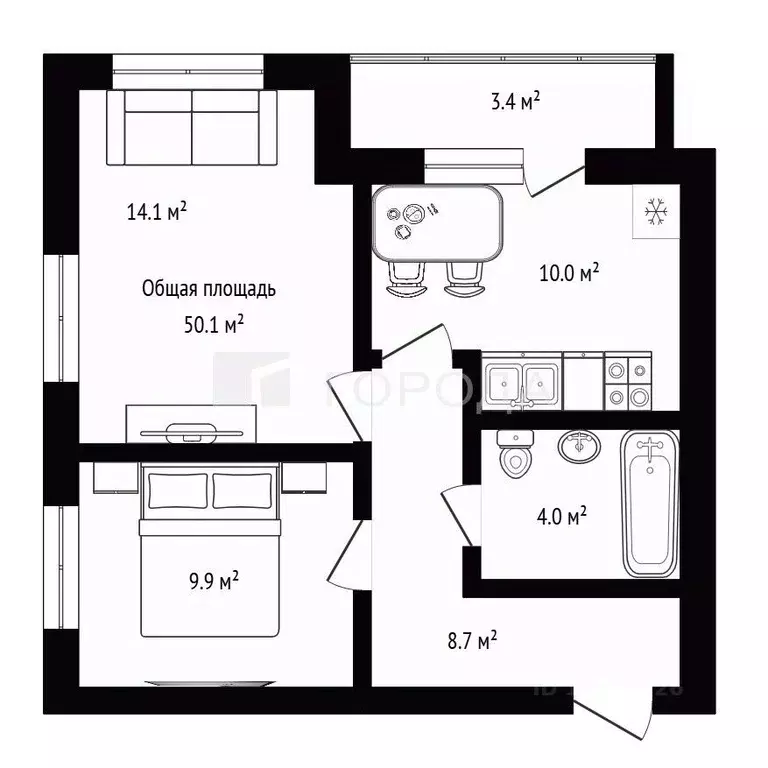 2-к кв. Новосибирская область, Новосибирск Воинская ул., 69 (50.1 м) - Фото 2