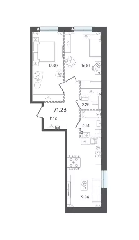 2-комнатная квартира: Казань, Вахитовский район (71.23 м) - Фото 1