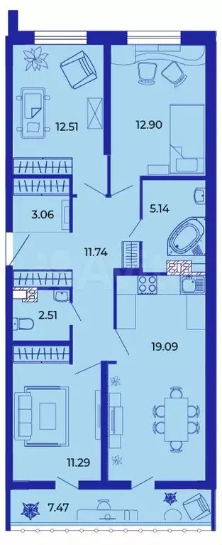 3-к. квартира, 85,6 м, 1/9 эт. - Фото 1