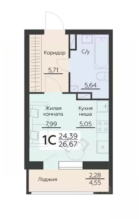 1-к кв. Воронежская область, Воронеж Ленинградская ул., 29Б (26.67 м) - Фото 0