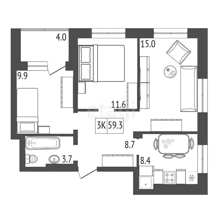 Продаётся 3-к квартира, 59.6 м - Фото 0