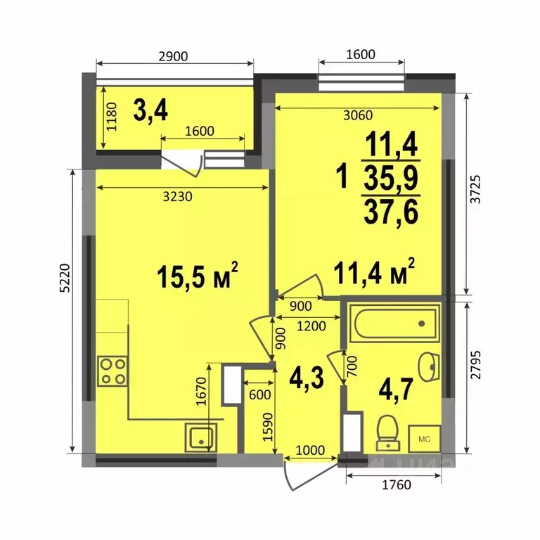 1-к кв. Владимирская область, Владимир Веризино мкр, Веризино лайф ... - Фото 1