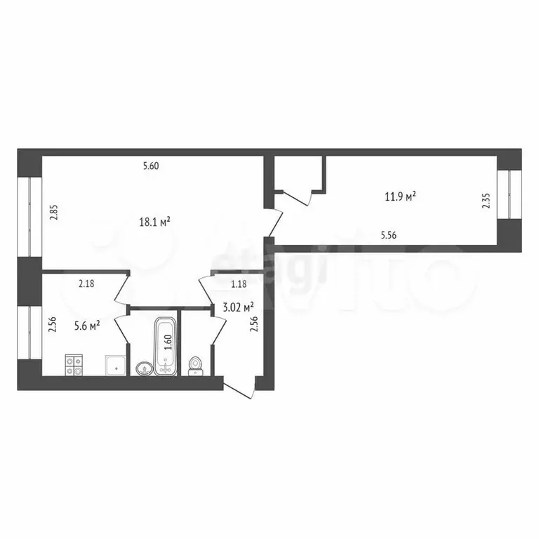 2-к. квартира, 42,7 м, 4/5 эт. - Фото 0