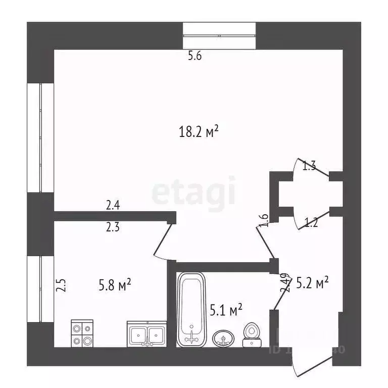 1-к кв. Орловская область, Орел Комсомольская ул., 124 (30.6 м) - Фото 1