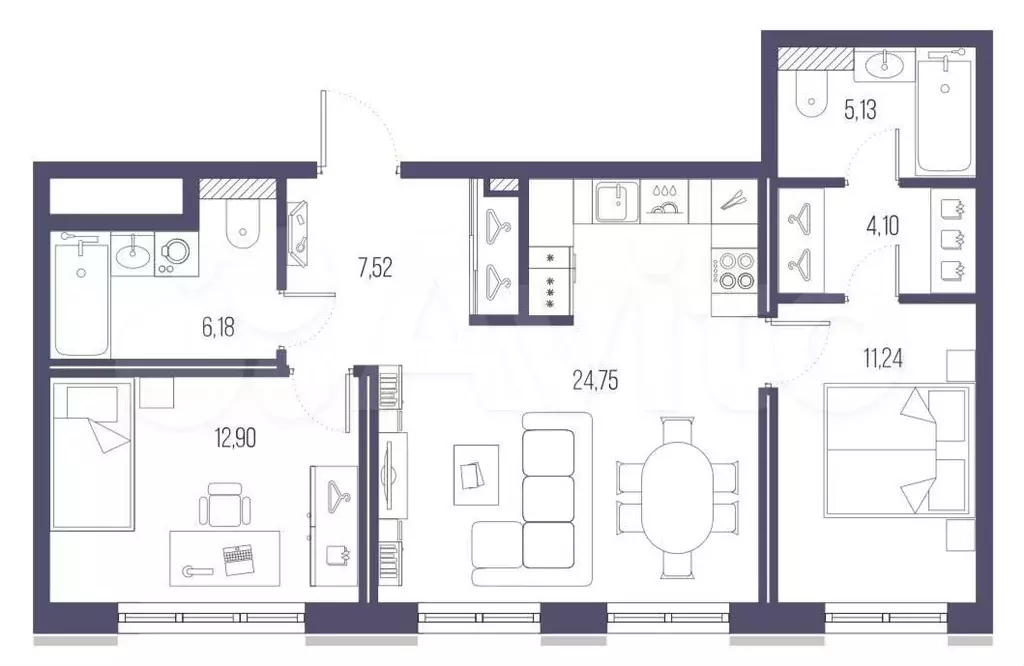 2-к. квартира, 70 м, 8/9 эт. - Фото 0