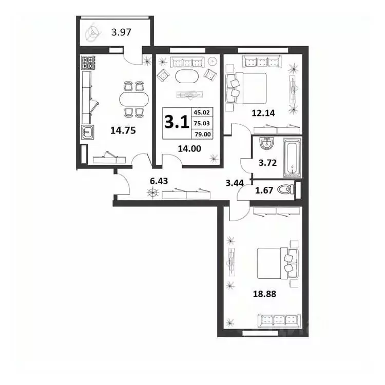 3-к кв. Новгородская область, Великий Новгород ул. Якова Павлова, 15 ... - Фото 1