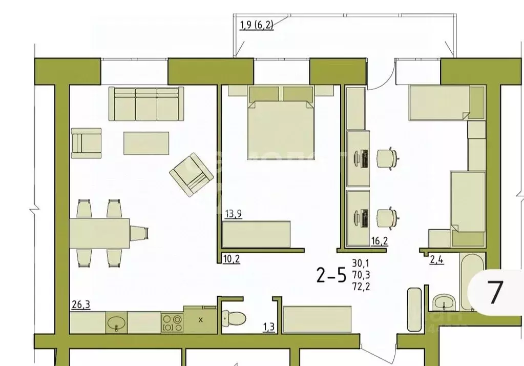 3-к кв. Вологодская область, Вологда Новгородская ул., 38 (72.2 м) - Фото 2