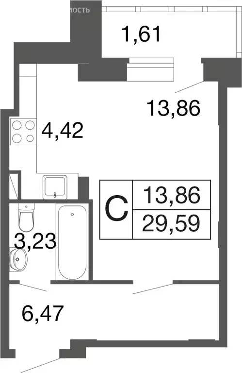 Квартира-студия: Апрелевка, жилой комплекс Времена Года, к12 (29.59 м) - Фото 0